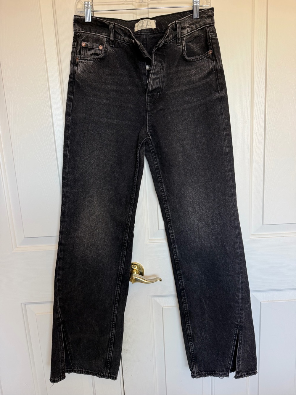 We The Free Black High-Rise Flare Jeans with Split Hem
